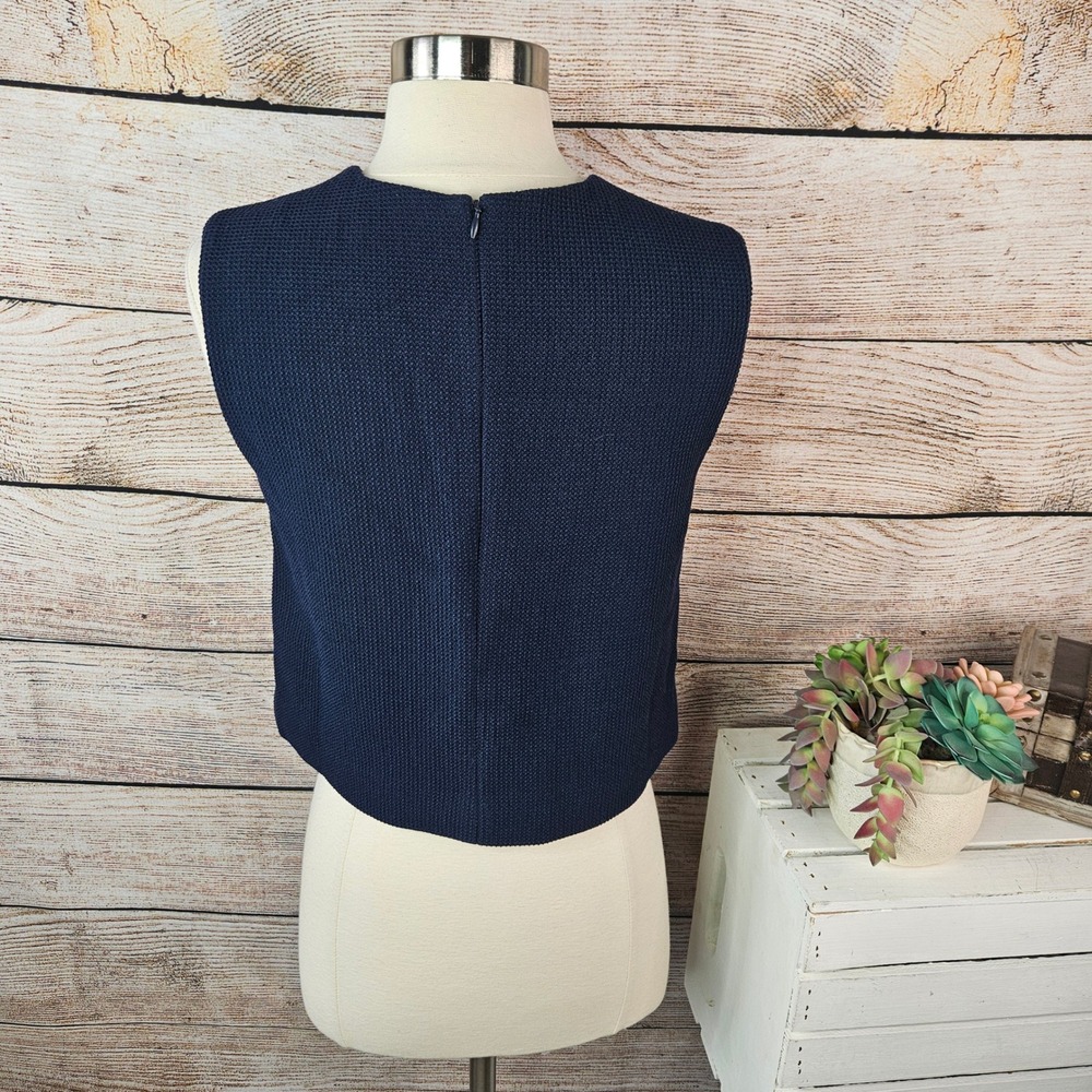 Club Monaco Womens Navy Blue‎ Textured Sleeveless Cropped Shell Top Extra Small